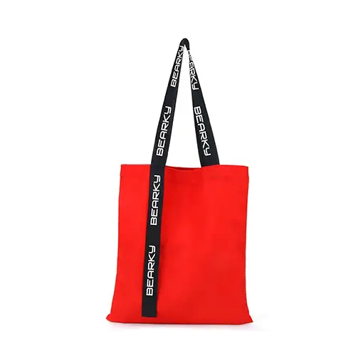 Promotional Cheap Printed Red Reusable Shopping Travel Tote Bag With Zipper